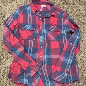 Red and blue plaid button down shirt